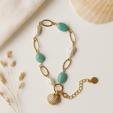 Amazonite & Pearl With Gold Marquise Oceanic Chain Bracelet