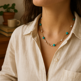 Amazonite & Pearl With Gold Marquise Chain Necklace