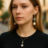 Amazonite pearl dangle earrings