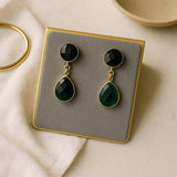 Black Onyx Emerald you and me earrings