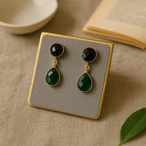 Black Onyx Emerald you and me earrings