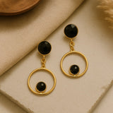 Black onyx hoop loop earrings