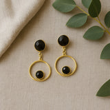 Black onyx hoop loop earrings