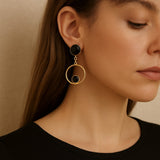Black onyx hoop loop earrings