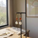 Carnelian pearl dangle earrings