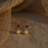 Carnelian pearl dangle earrings