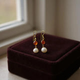 Carnelian pearl dangle earrings