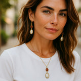 Carnelian pearl dangle pendant