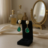 Cultured Pearl Emerald Drop Earrings