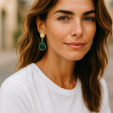 Cultured Pearl Emerald Drop Earrings