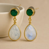 Emerald Quartz and Rainbow Moonstone Earrings