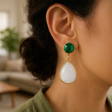 Emerald Quartz and Rainbow Moonstone Earrings