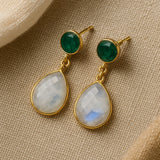 Emerald Quartz and Rainbow Moonstone Earrings