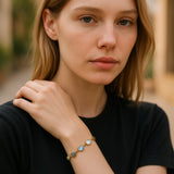 Labradorite With Rainbow Moonstone Gold Plated With Lobster Clasp Bracelet 8Inch