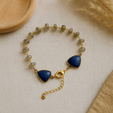 Labradorite With  Lapis Lazuli Gold Plated With Lobster Clasp Bracelet 8Inch