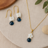 Mother of Pearl and Blue Topaz Flower Magnolia Pendant