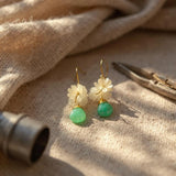 Mother of Pearl and Chrysoprase Flower Magnolia Earrings
