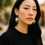 Mother of Pearl and Chrysoprase Flower Magnolia Earrings