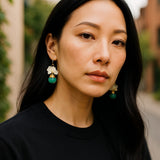 Mother of Pearl and Chrysoprase Flower Magnolia Earrings