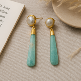 Pearl amazonite line earrings