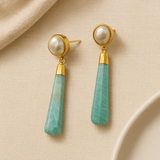 Pearl amazonite line earrings