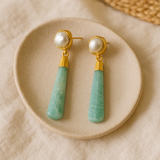 Pearl amazonite line earrings