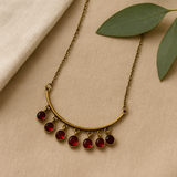 Pink Tourmaline crescent moon with round dangles necklace