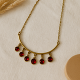 Pink Tourmaline crescent moon with round dangles necklace