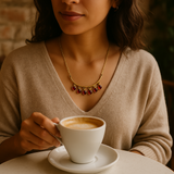 Pink Tourmaline crescent moon with round dangles necklace