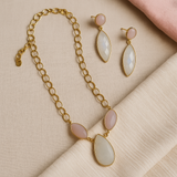 Rainbow Moonstone & Rose Chalcedony Gold Plated Necklace