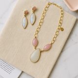 Rainbow Moonstone & Rose Chalcedony Gold Plated Necklace