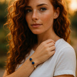 Rainbow Moonstone With Trio Lapis Lazuli Gold Plated With Lobster Clasp Bracelet 8Inch