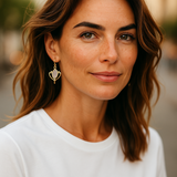 Rose Quartz Lotus Flower Dangly Earrings