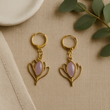 Rose Quartz Lotus Flower Dangly Earrings