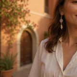 Rose Quartz gold feather Earrings