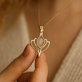 Rose Quartz Lotus Flower Dangly Necklace