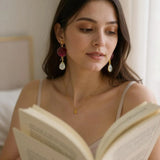 Ruby moonstone dangle earrings