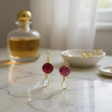 Ruby moonstone dangle earrings