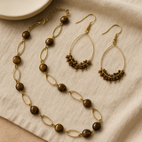 Tiger's eye loop earrings and necklace set bohemian