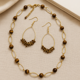 Tiger's eye loop earrings and necklace set bohemian