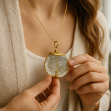 White crystal full moon tree of life pendant