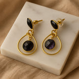black onyx amethyst loop earrings