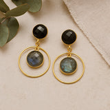 black onyx labradorite loop earrings