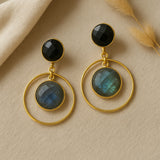 black onyx labradorite loop earrings