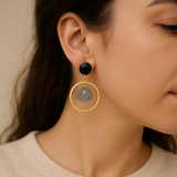 black onyx labradorite loop earrings