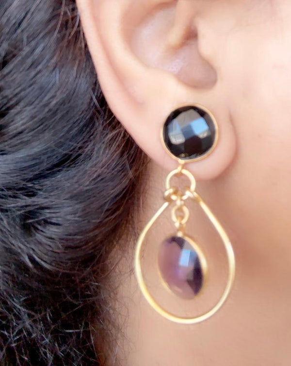 onyx amethyst loop earring