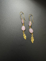 Rose Quartz gold feather Earring