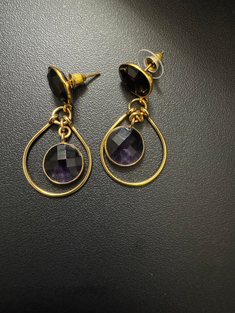 onyx amethyst loop earring