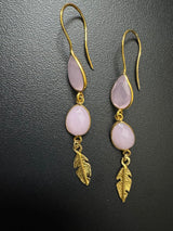 Rose Quartz gold feather Earring