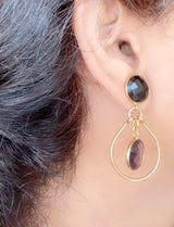 onyx amethyst loop earring